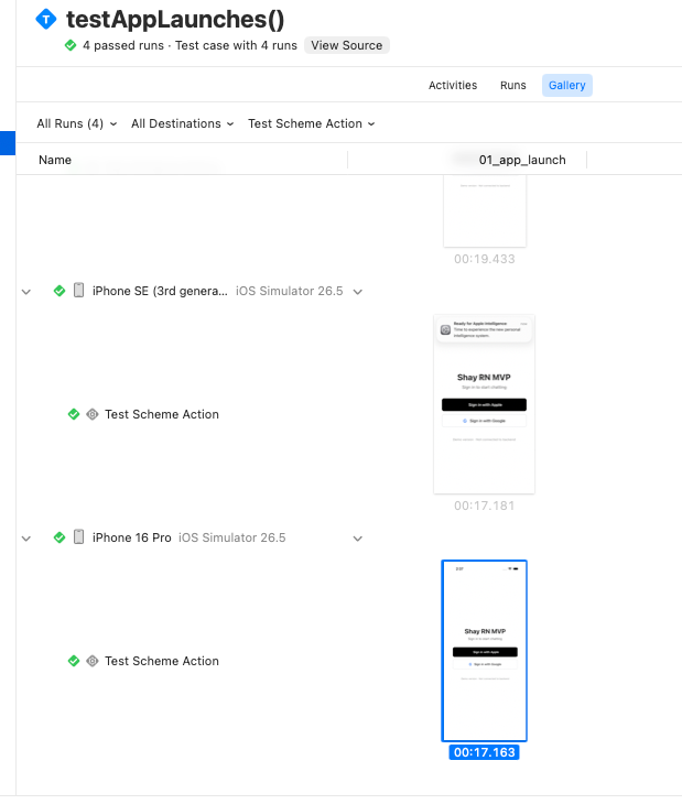 Xcode Cloud test report Gallery view